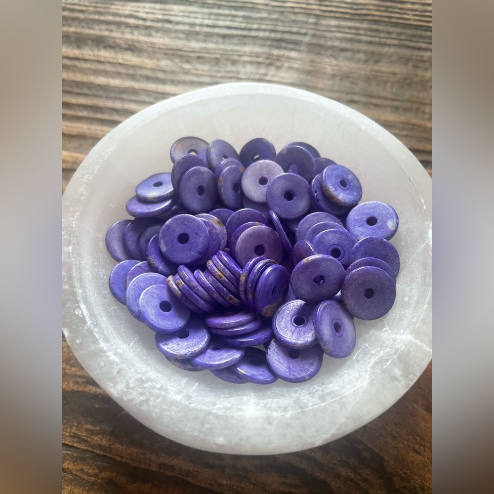 12mm 200 piece Purple Bone Button Beads, Ethnic Rustic Thin Heishi Disk Spacers